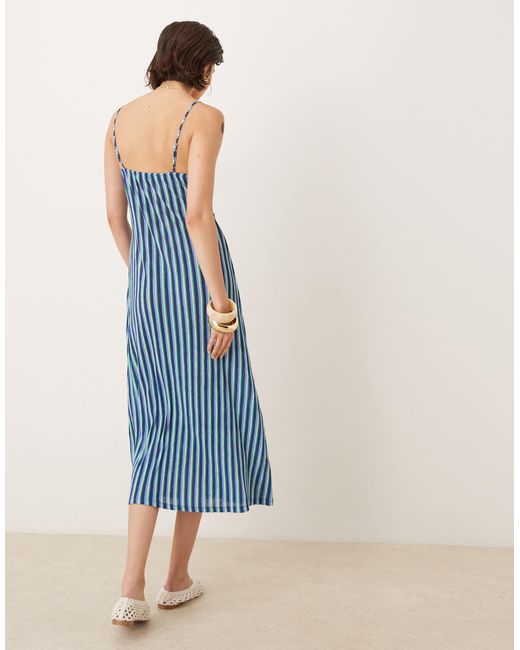 Robe mi-longue à fines bretelles et imprimé à rayures en plusieurs parties Mango en coloris Blue
