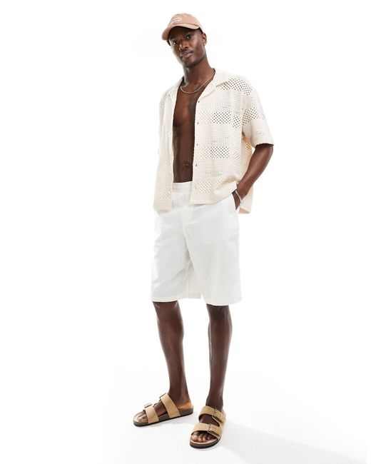 Bershka – strukturiertes häkel-hemd in White für Herren