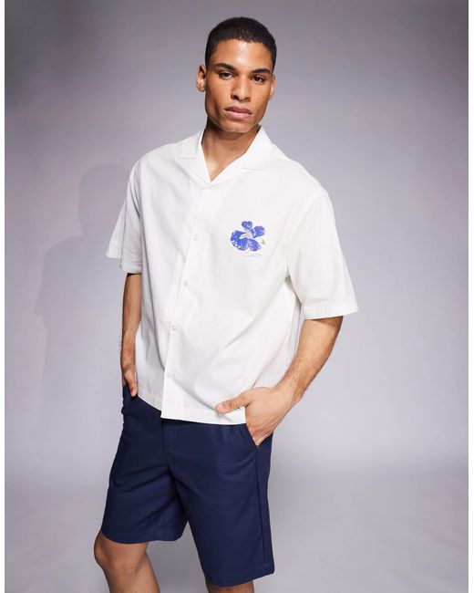ASOS – oversize-hemd mit blumenprints und reverskragen in Blue für Herren