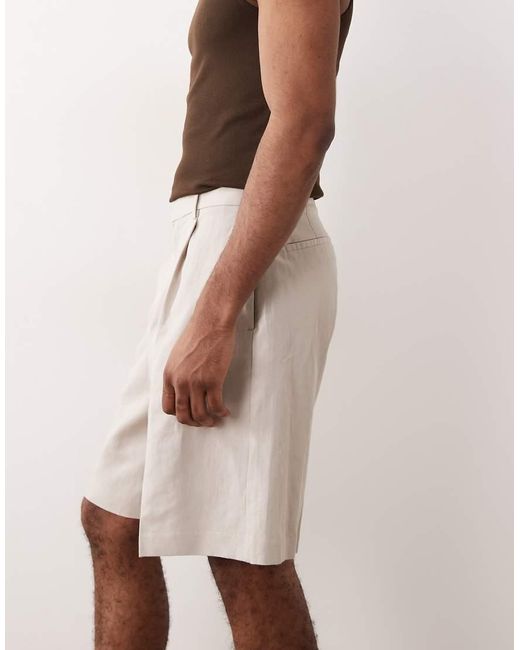 ASOS Natural Tailored Linen Rich Bermuda Shorts for men