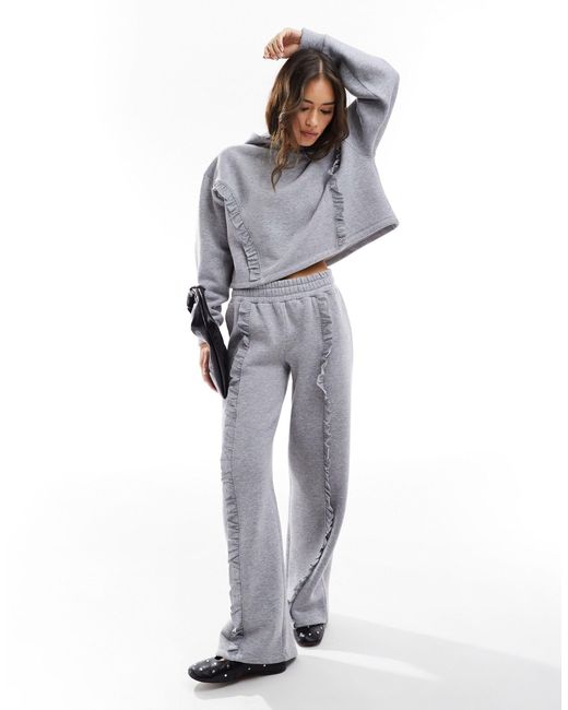 ASOS Gray Wide Leg jogger With Frill Detail