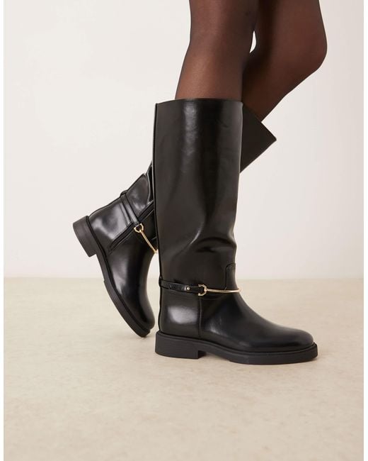 ASOS Natural Cole Flat Riding Knee Boots