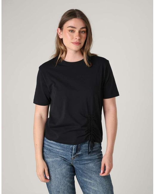 French Connection Black 2 Pack Cotton Ruched Seam Crew Neck Short Sleeve Tops