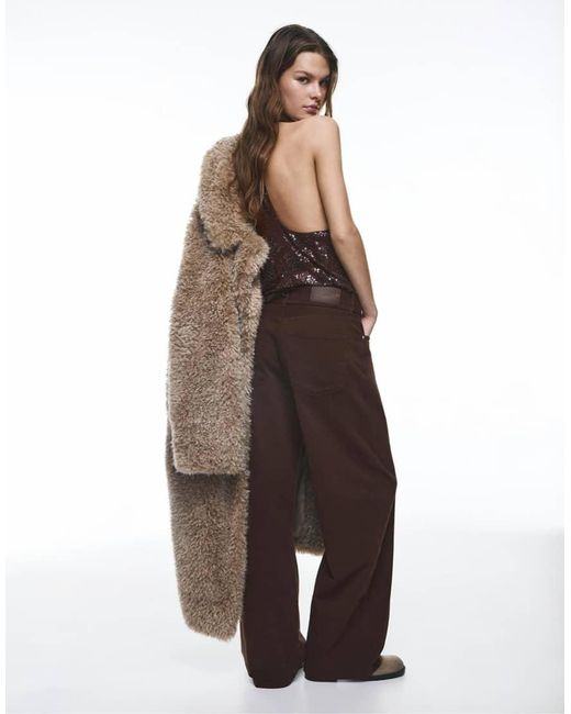 Pull&Bear Brown Baggy Jeans With Drawstring