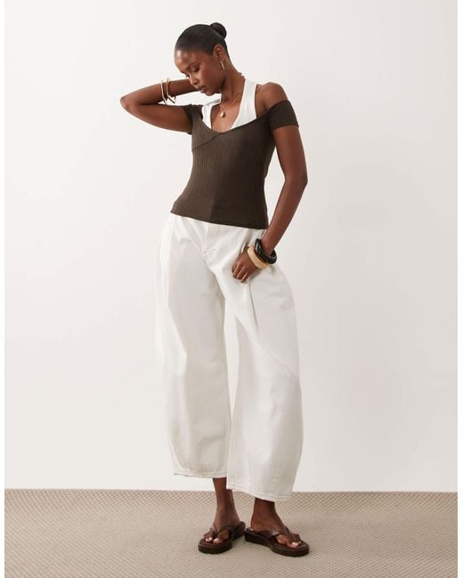 ASOS Natural Ribbed Double Layer Halter Neck Top