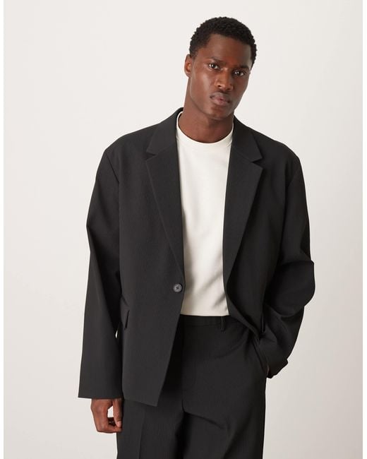 ASOS Black Rib Fabric Boxy Suit Jacket for men