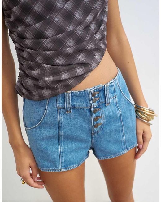 TOPSHOP Blue Denim Button Fly Knicker Short