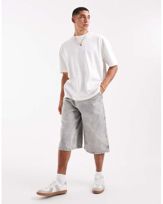 Pull&Bear Gray Super Baggy Denim Short for men