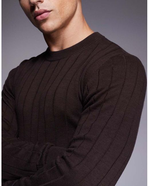 ASOS Blue Muscle Fit Long Sleeve Knitted Rib T-Shirt for men