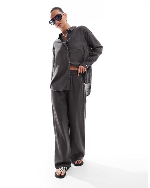 ONLY Black Linen Blend Wide Leg Trousers Co-Ord