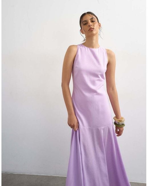 TOPSHOP Purple Dropped Waist Full Circle Hem Midi Dress