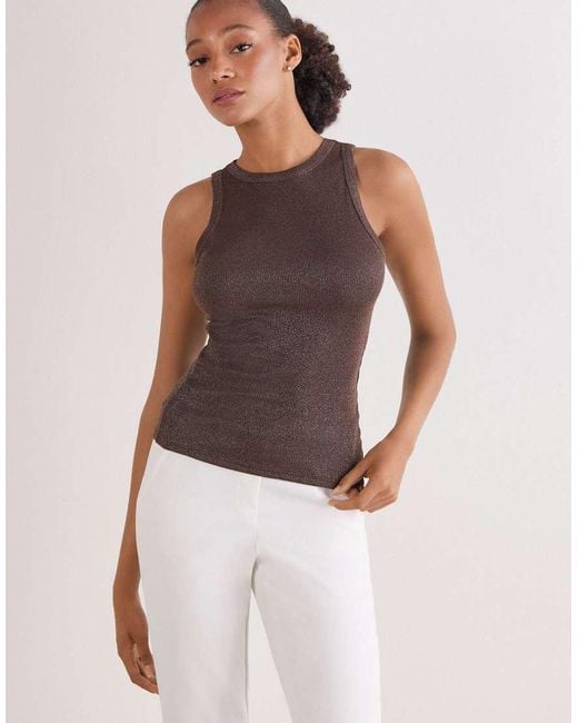 Intimissimi Gray Ribbed Lamé Cotton Vest Top