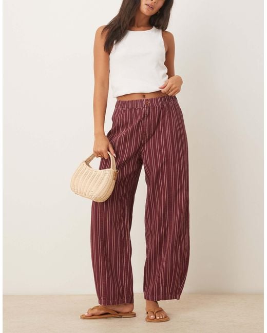 Pantalon rayé ample à enfiler - bordeaux délavé ASOS en coloris Red