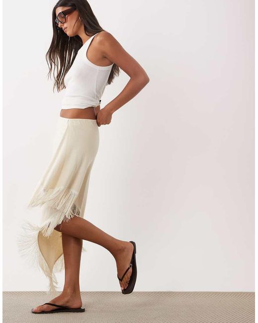 ASOS Natural Knit Fringe Sarong Midi Skirt