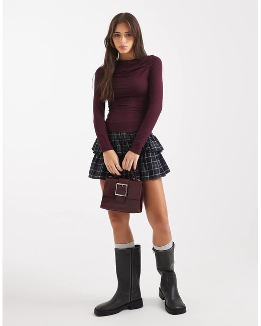 Miss Selfridge Purple Ruched Slash Neck Top