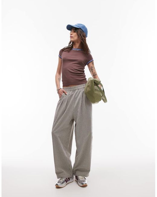 TOPSHOP Multicolor High Waist Pull On Mini Plaid Tapered Pants