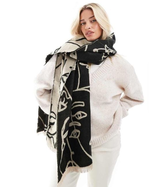 ASOS White Abstract Face Jacquard Woven Scarf