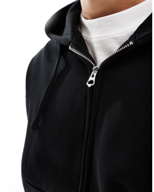 Weekday Black Boxy Fit Zip Through Hoodie With Back Graphic Print for men