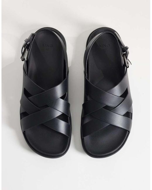 Mango White 100% Leather Cross Strap Design Sandals With Buckle Detailing for men