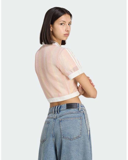 Adidas Originals Blue Summer Glow Striped Cropped Polo