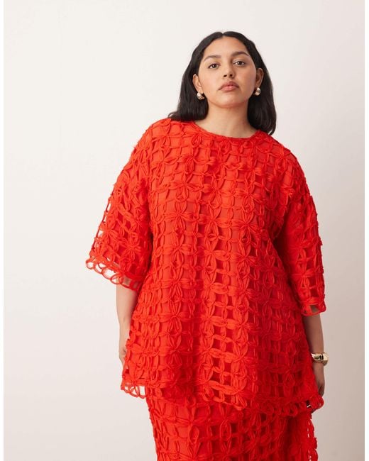 ARRANGE Red Curve Applique Oversized T-Shirt Co-Ord