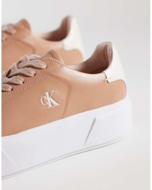 Calvin Klein White Leather Lace Up Flatform Sneakers