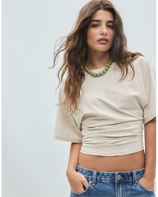 Stradivarius Blue Short Kimono Sleeve T-shirt