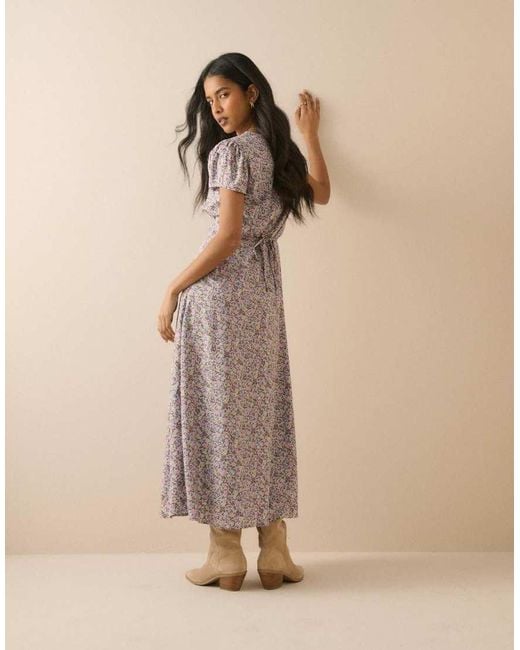 Nobody's Child Natural Ditsy Floral Lace Trim Kacey Midi Dress