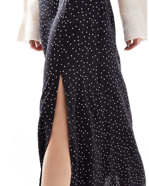 Falda Lencera Larga Con Estampado De Lunares Y Abertura De -Negro Miss Selfridge de color White