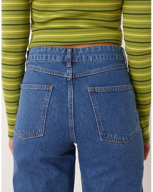 ASOS Blue Mid Rise Slim Straight Leg Jean With Comfort Stretch