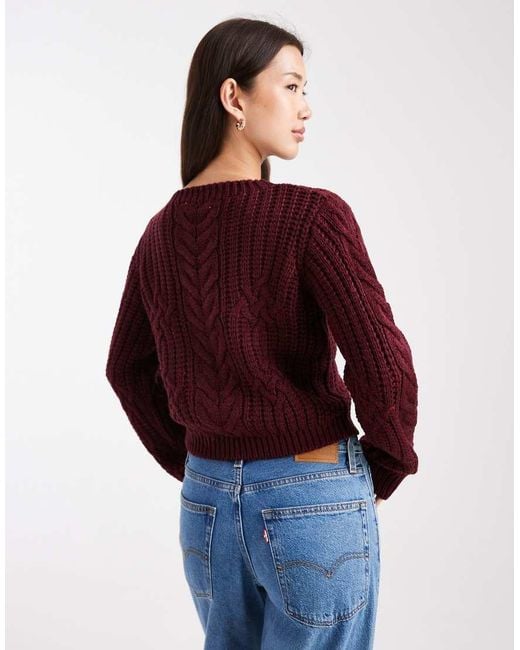 Brave Soul Red Crew Neck Cable Knit Jumper