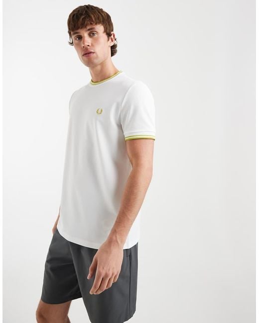 Fred Perry White Tennis Co-Ord Performance Ringer Logo T-Shirt for men