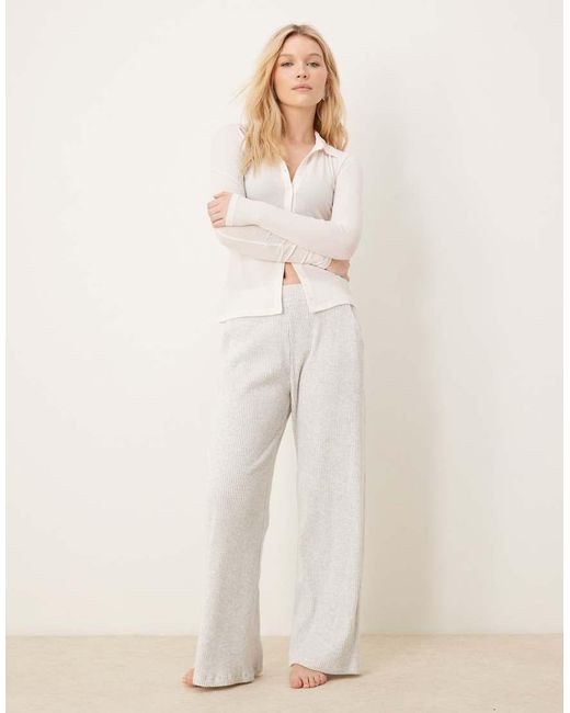 Abercrombie & Fitch Natural Lounge Cozy Wide Leg Rib jogger Bottom