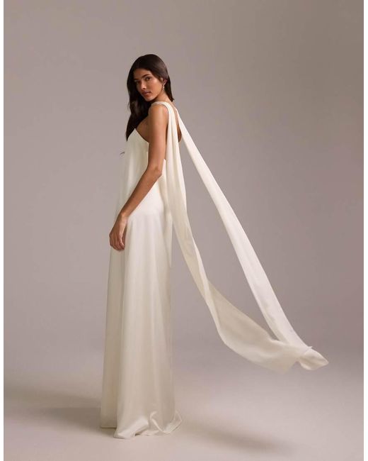 ASOS Natural Satin Bandeau Wedding Dress With Scarf