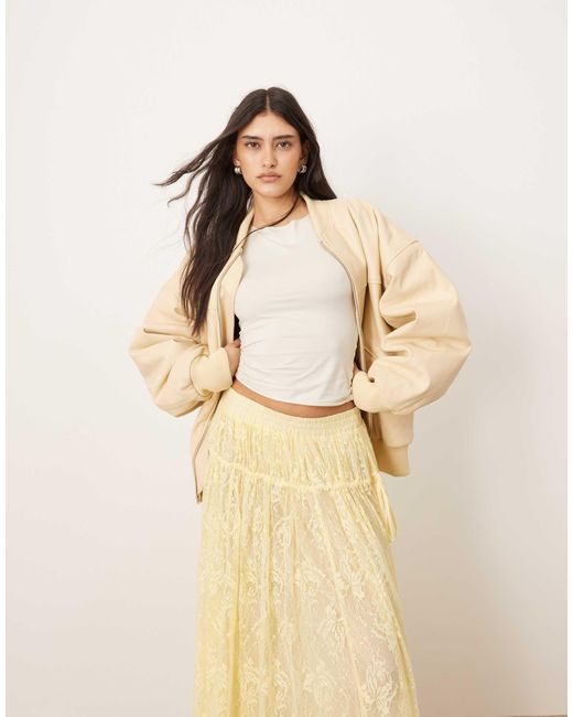 ARRANGE Natural Lace Drawstring Detail Volume Maxi Skirt