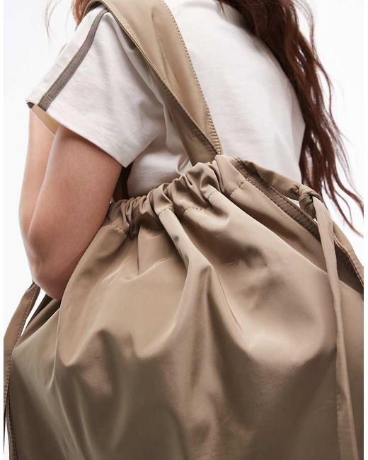 TOPSHOP Thom Nylon Oversized Tote Bag With Ruched Detail in Brown Lyst UK