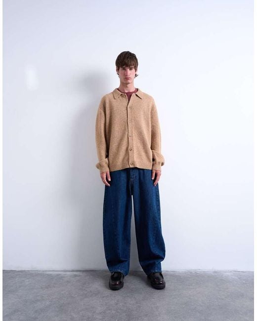 Topman Blue Oversized Fit Button-through Cardigan for men