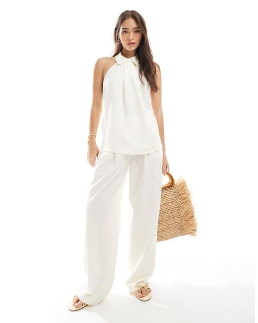 Pantalones De Talle Bajo De Mezcla De Lino De (Parte De Un Conjunto)-Blanco ASOS de color White