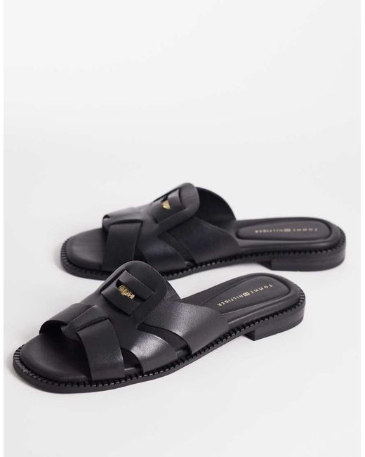 Tommy Hilfiger Black Coin Leather Sandal