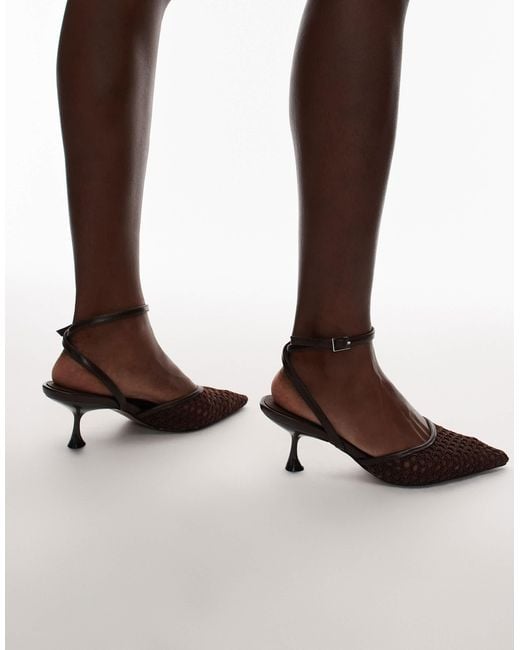 TOPSHOP Brown iggy Sling Back Mesh Court Mid Heel