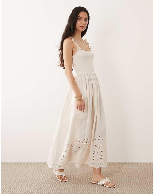 River Island Brown Broderie Floral Strap Maxi Dress