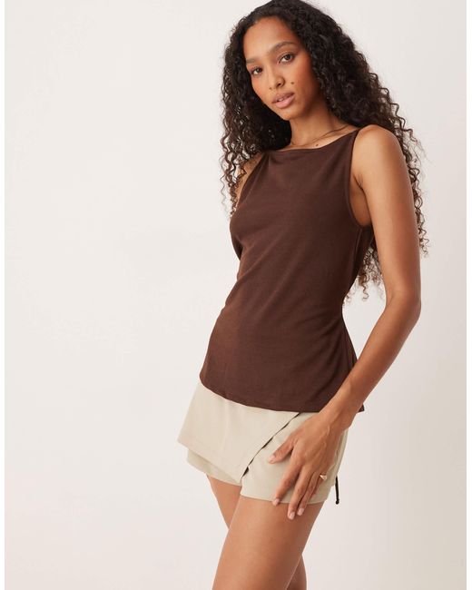 ASOS Brown Jersey Tank Top With Tie Waist Detail
