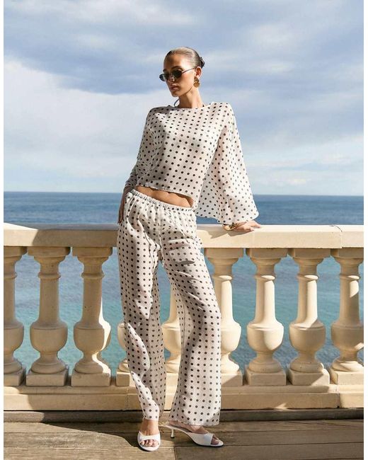 4th & Reckless Blue Sheer Mesh Elasticated Waist Wide Leg Beach Trousers Co-ord