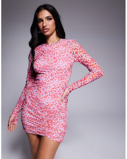 AFRM Red – mirza – langärmliges, gerafftes minikleid