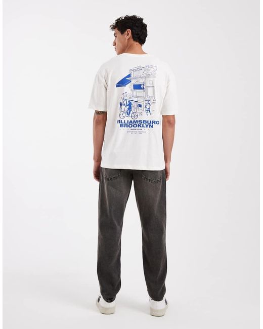 Jack & Jones White T-Shirt With Williamsburg Café Back Print for men