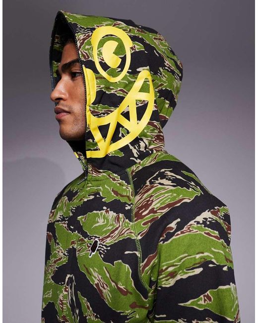 ICECREAM Gray Smile Tiger Stripe Camo Full Zip Through Hoodie for men