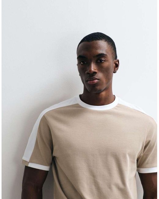 ASOS Natural Heavyweight Regular Fit T-Shirt With Contrast Panel for men