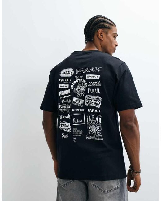 Farah Blue Tilsworth Short Sleeve Graphic Logo T-shirt With Back Print for men