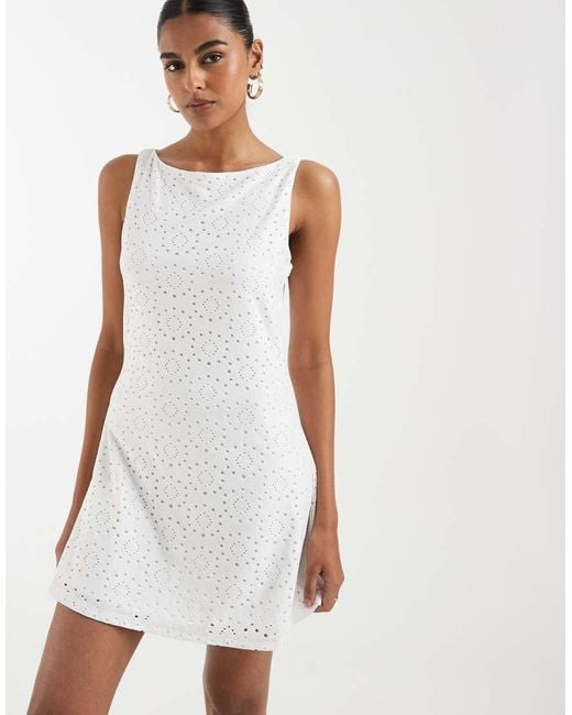 Vero Moda White Jersey Floral Broderie Sleeveless Mini Dress