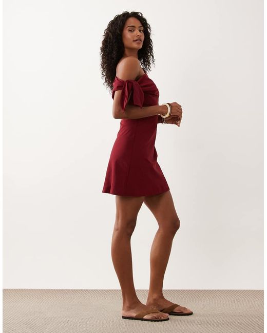 ASOS Red Off Shoulder Bow Detail Mini Dress